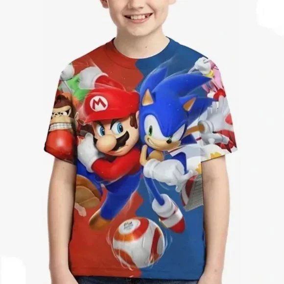 Classic Cartoon Mario- Sonic Sport 3D T-shirt New Harajuku Style Game Mario XL - Picture 1 of 4
